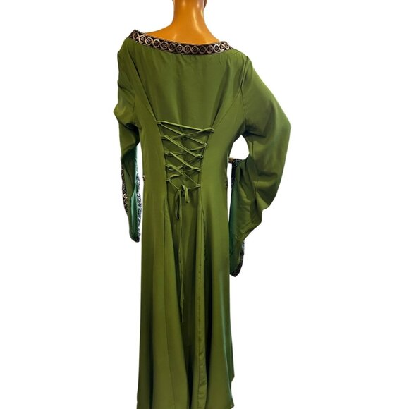 Womens Size 2XL Medieval Renaissance Court Dress Green Cosplay Gown Bell Sleeves - Picture 2 of 7